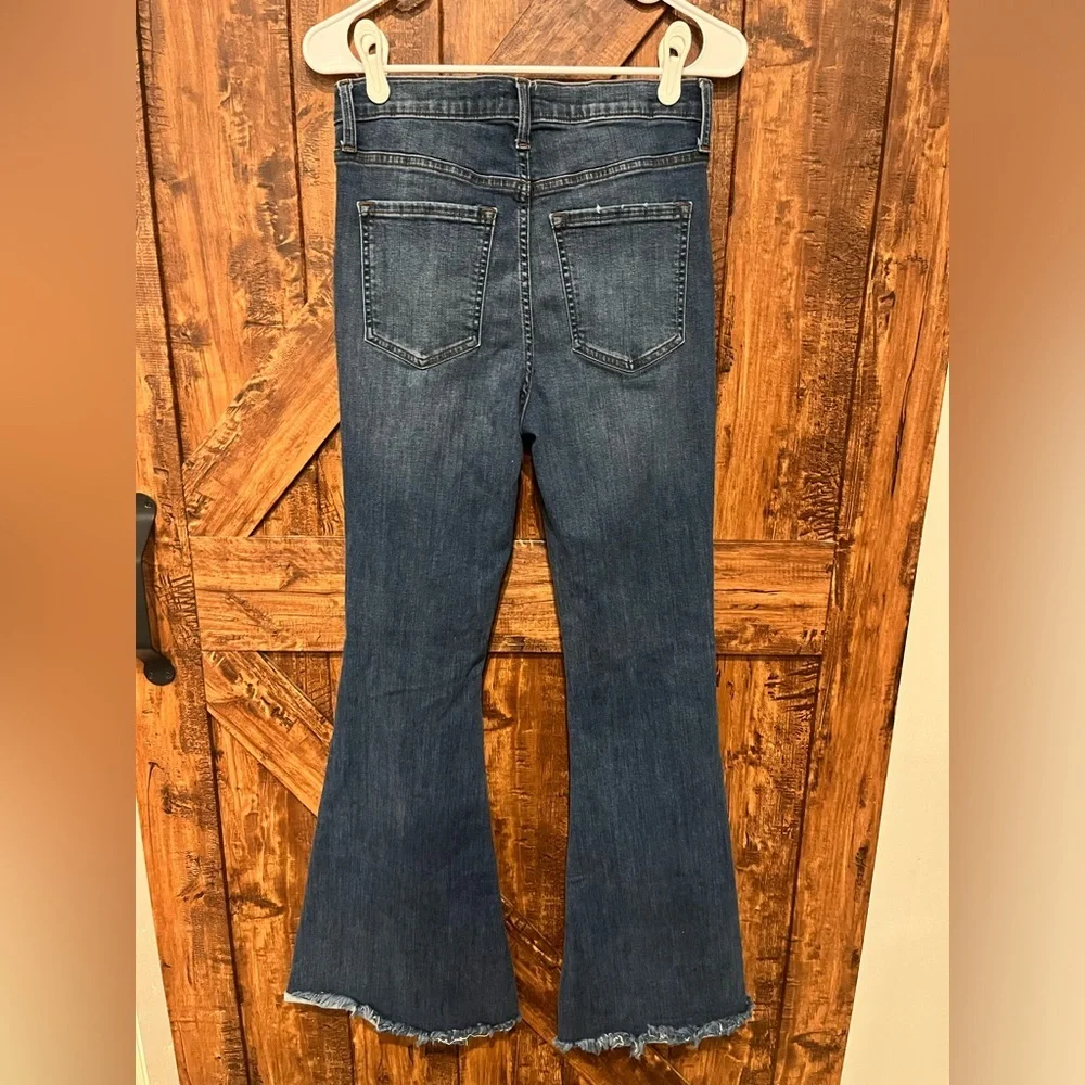 Altar’d state women’s high waist bell bottom dark wash distressed blue jeans 30”